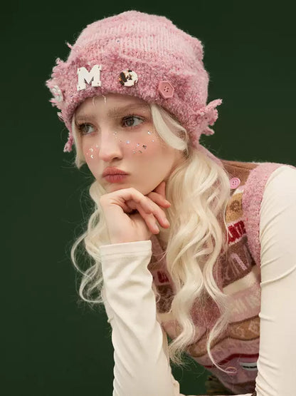 MAMC - Pink Logo Knit Beanie Hat WE212