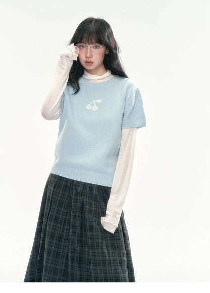 [CAN] Navy Plaid Pleated A-Line Midi Skirt