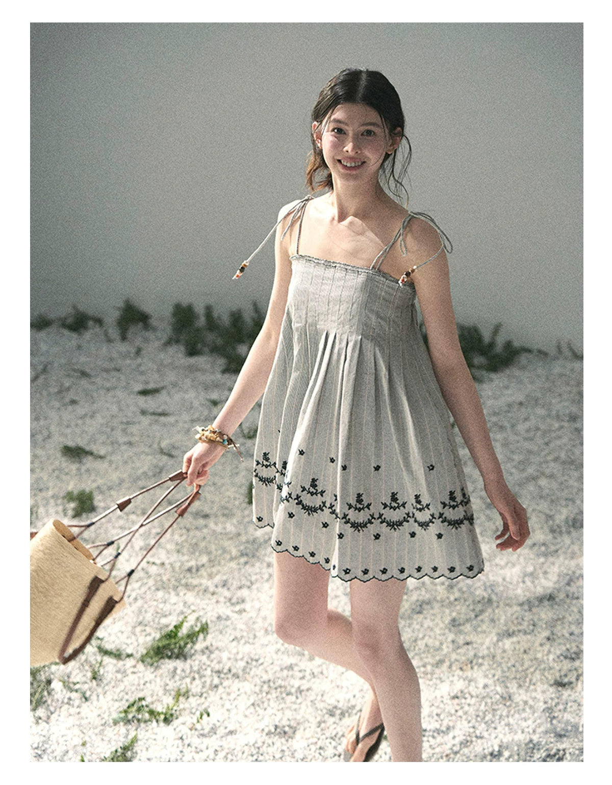 “Ripples Along the Hem” Misty Sea Gray Reversible Babydoll Dress