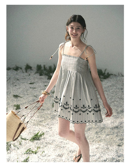 “Ripples Along the Hem” Misty Sea Gray Reversible Babydoll Dress
