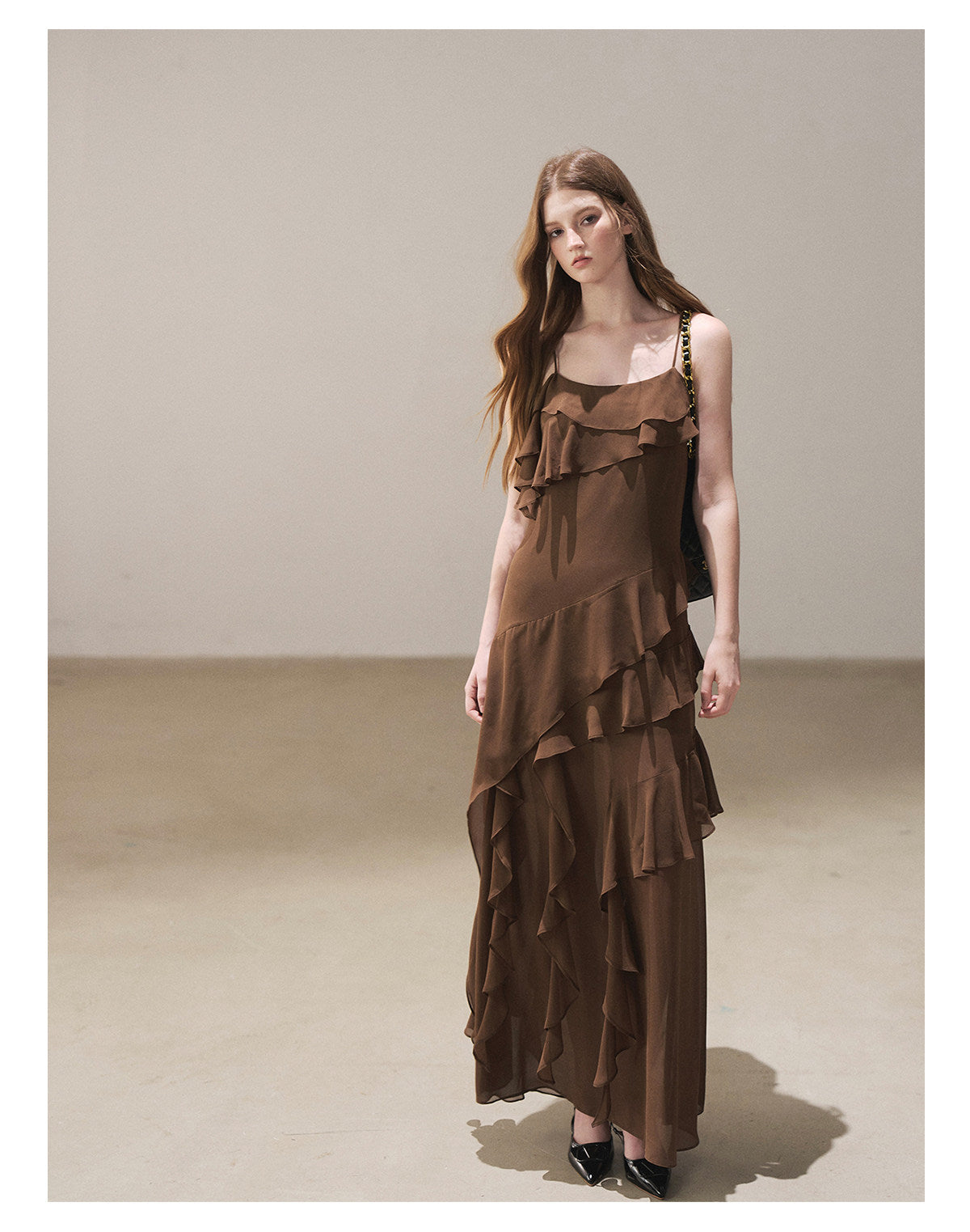 170726 "Whispers Beneath the Brown Skirt" Mocha Mousse Ruffle Cami Mini Dress + Gray Taupe Tailored Blazer