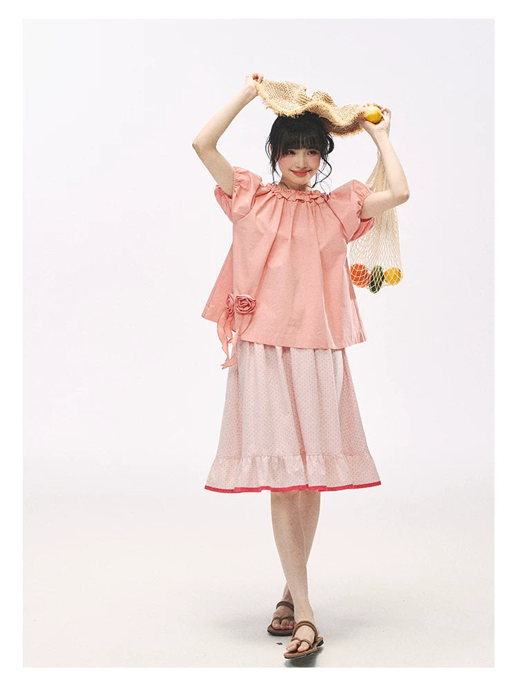 "Rosy Picnic" Pink Polka Dot A-Line Mini Skirt