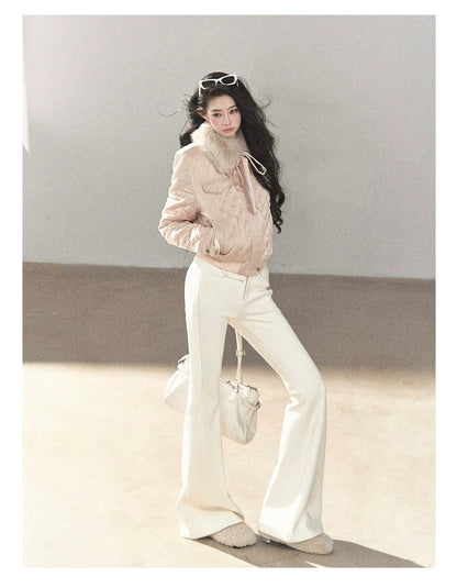 AOMALM - Cinnamon Pink 90% White Duck Down Cropped Puffer Jacket