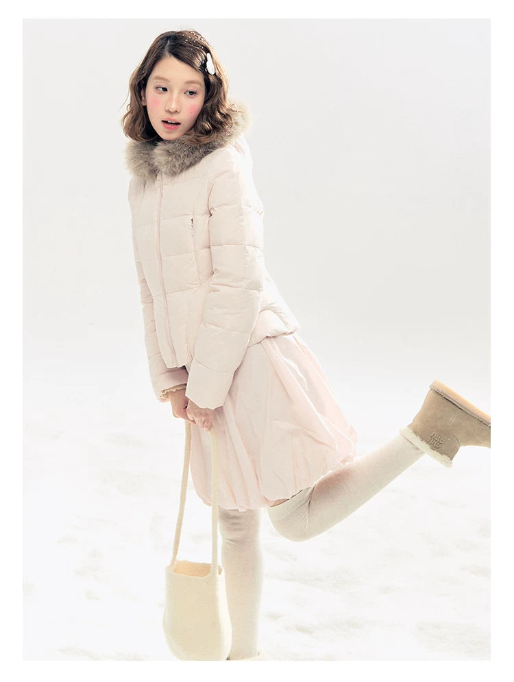 "Pink Bébé" Belle Pink Ballet Down Jacket & Quilted Bubble Mini Skirt Set