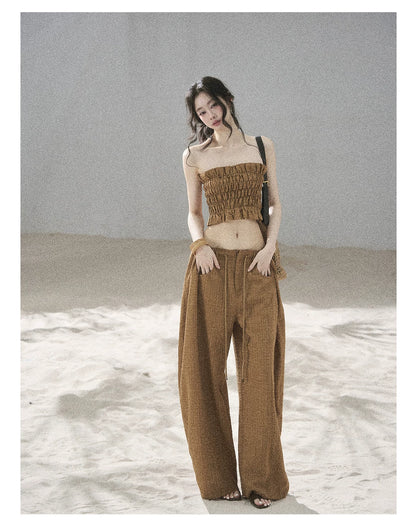 "Caramel Dusk" Ash Caramel Shirred Bandeau Top & Relaxed Pants Set