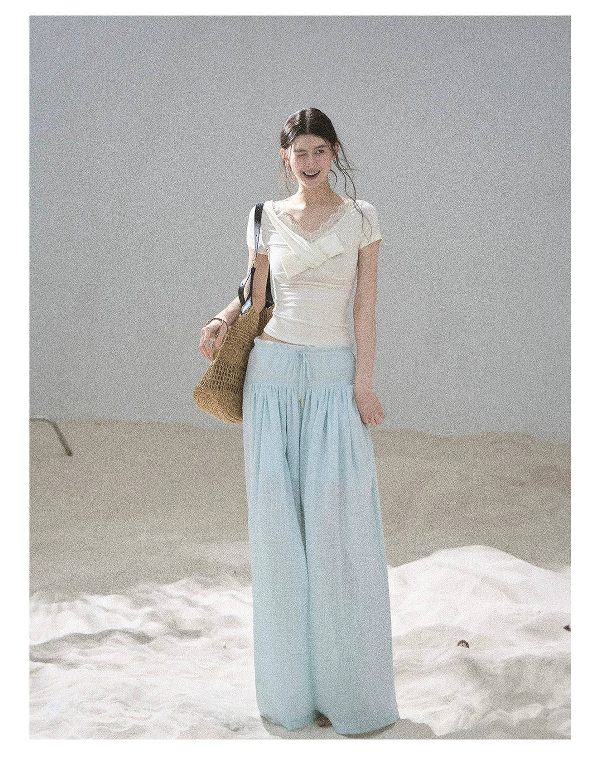 "White Tea Under the Moonlight" White Lace V-Neck Top