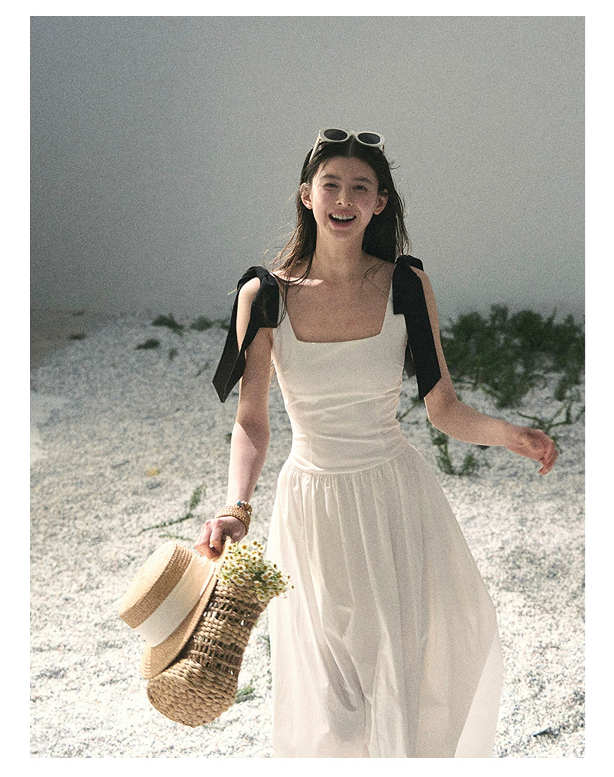 "Whispered Spring Midnight" Gardenia White Maxi Sundress 84545