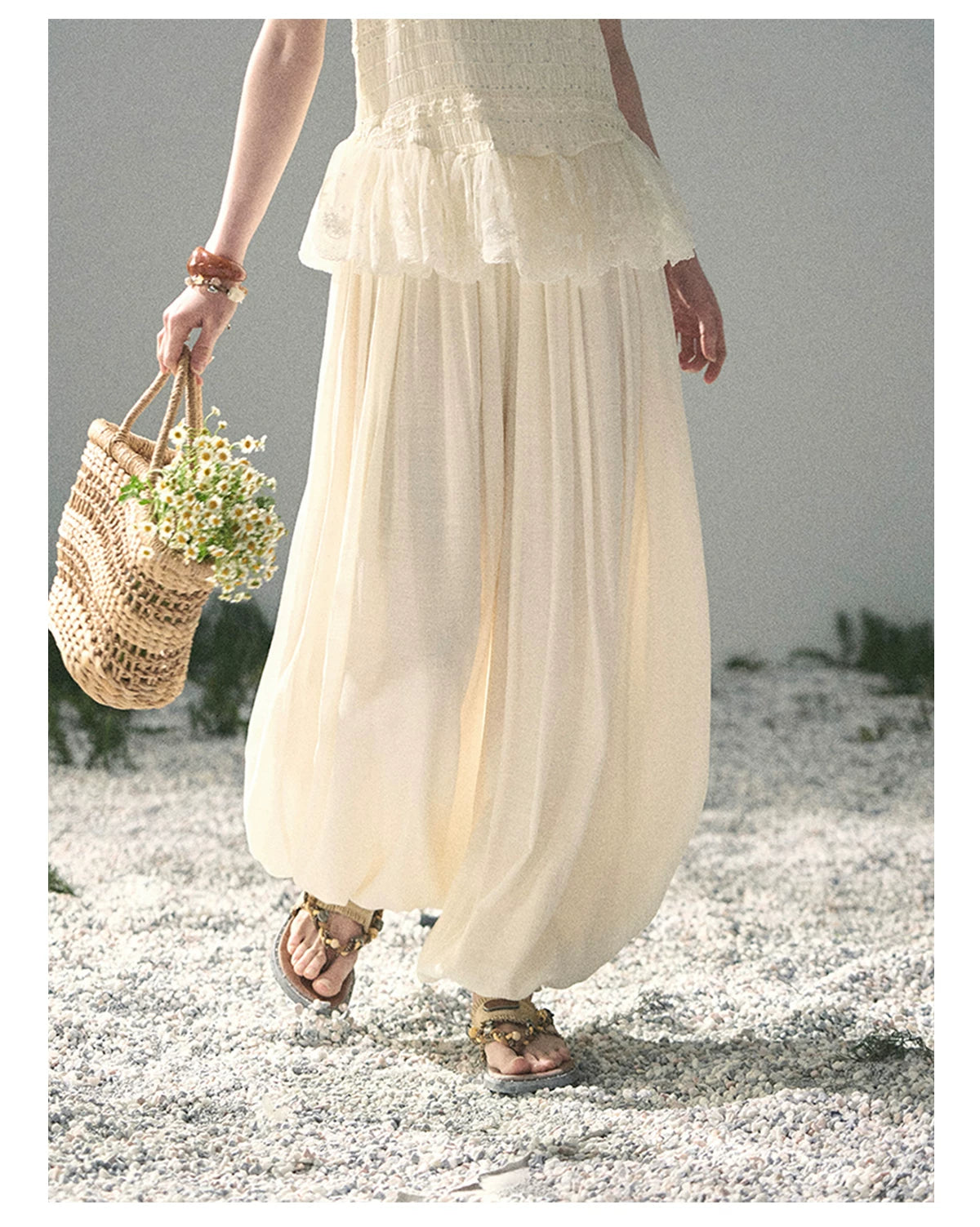 "Fallen Into Your Gaze" Dutch Cheese Lace Top & Jogger Pants Two-Piece Set