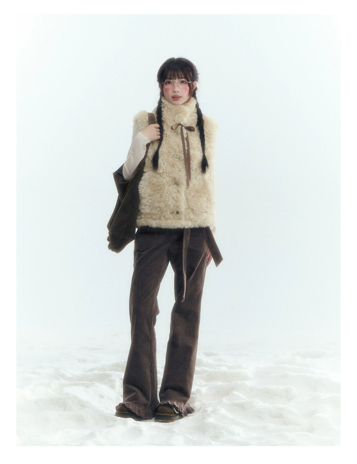 Horridale - Milk Tea Brown Floral Belt Corduroy Flare Pants