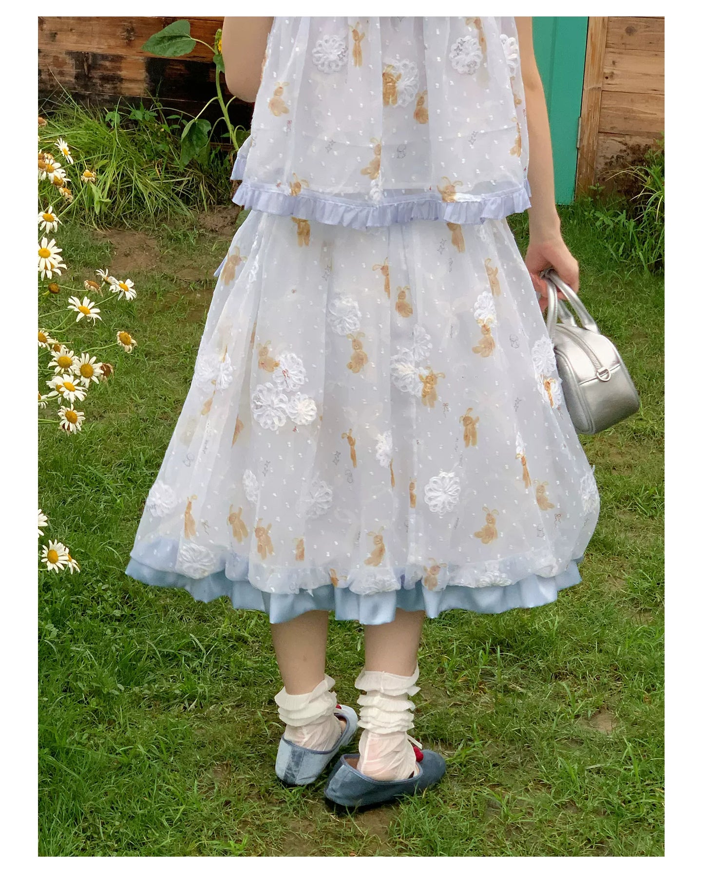 [RF] “Blue Teddy Fairytale” Bear Print Two-Piece Dress Set