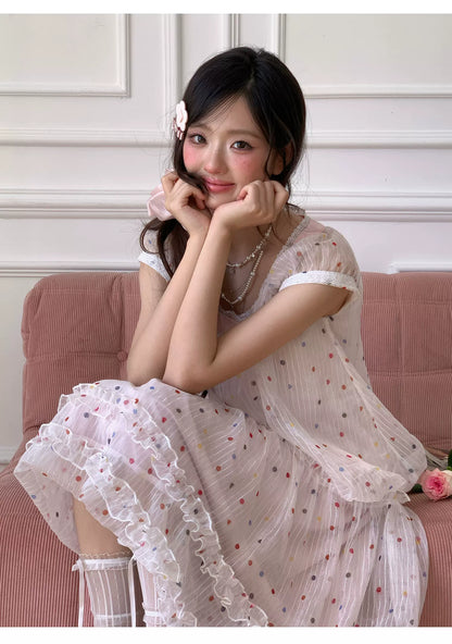 “Strawberry Boba Daydream” Pink Polka Dot Bubble Skirt Set