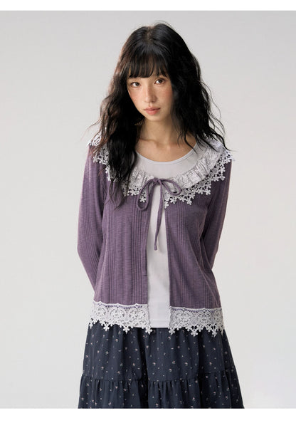 [CAN] “Rose in Bloom” Lavender Knit Cardigan & Floral Skirt 3-Piece Set