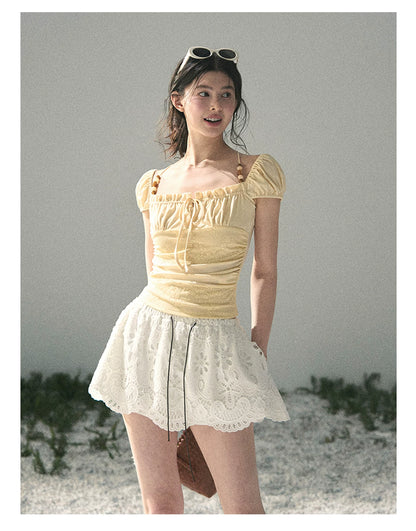 “Lost in Your Embrace” Gardenia White Lace Puff Skort