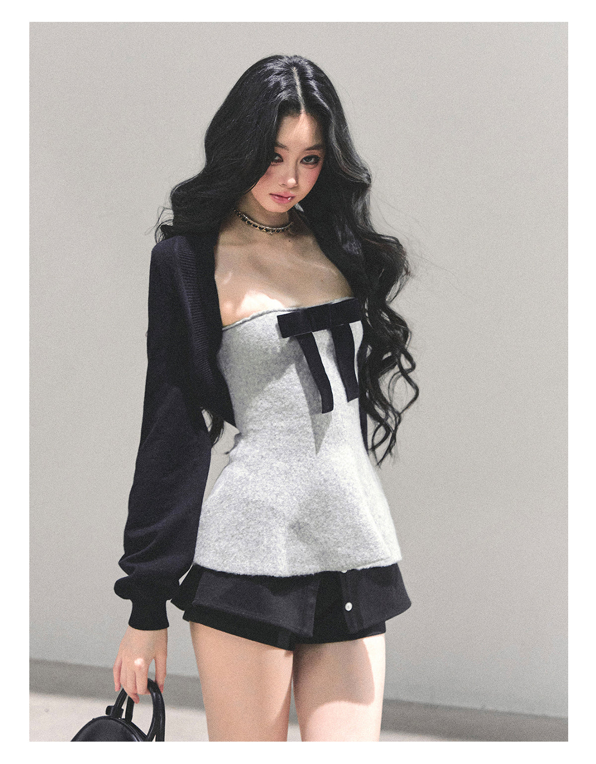 少也眼 "Lingering Warmth" Princess-Style Two-Piece Winter Set - Gray/Black 543545141