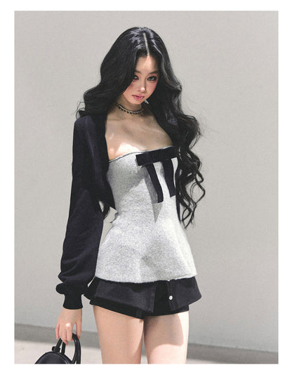 少也眼 "Lingering Warmth" Princess-Style Two-Piece Winter Set - Gray/Black 543545141