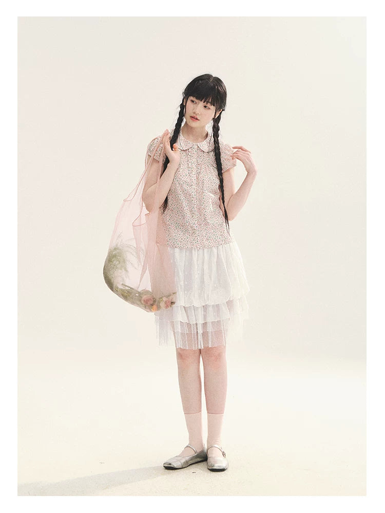 "Black & White Sonata" Polka Dot Mesh Tiered Jellyfish Skirt (White/ Black)