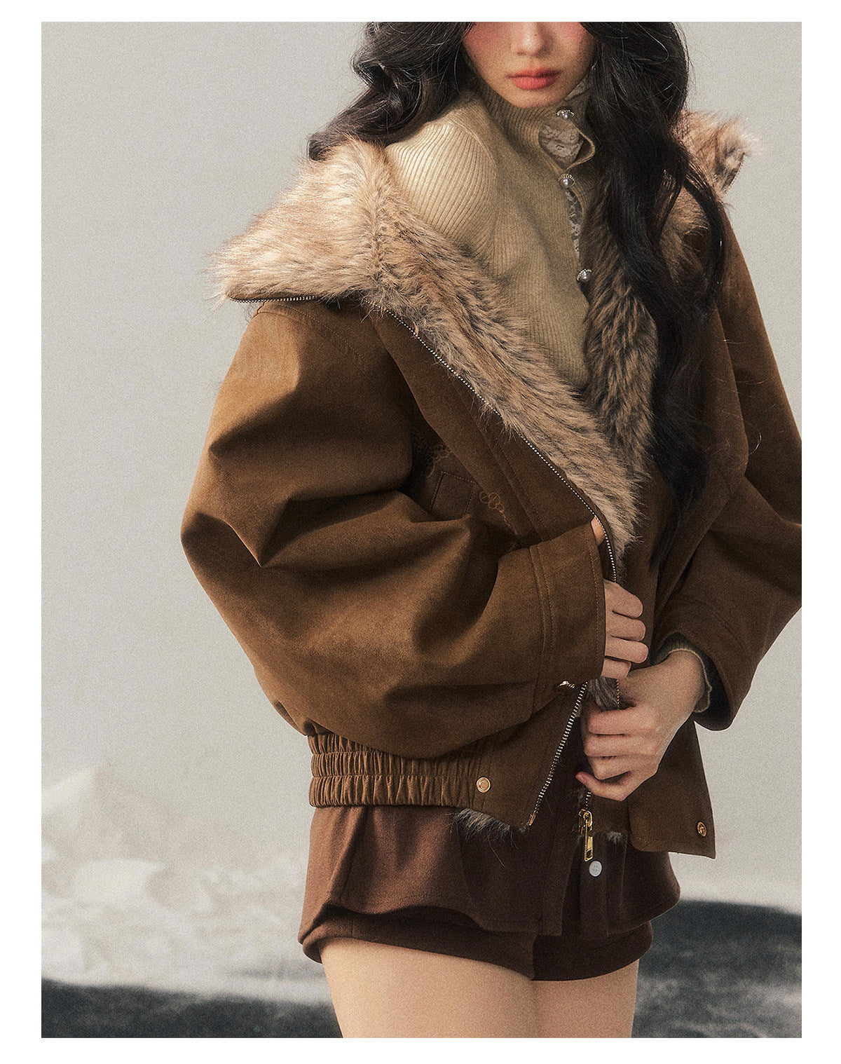 少也眼 "Cloud Veils Over the Mountains" Hepburn-Style Padded Faux Suede Butterfly Coat