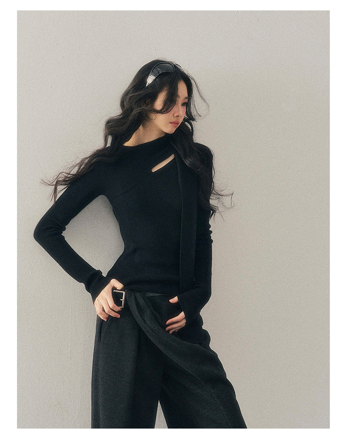 少也眼 "Dusk of Memory" Cropped Knit T-Shirt - Serene Black