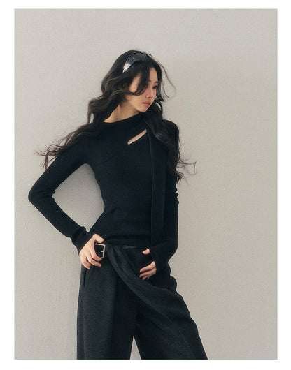少也眼 "Dusk of Memory" Cropped Knit T-Shirt - Serene Black