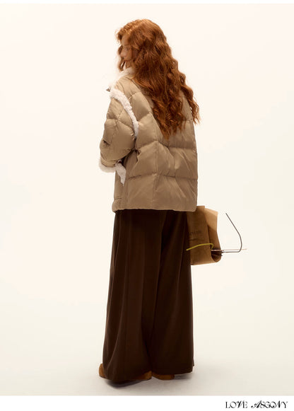 ASGONY - Pleated Wide-Leg Trousers with Detachable Tie (Gray / Brown)