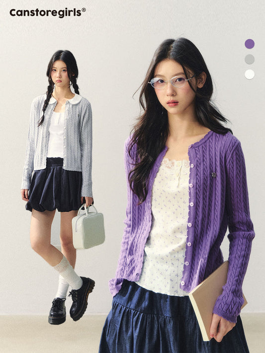 "Milky Bear Mood" Detachable Collar Knit Cardigan LL2026009