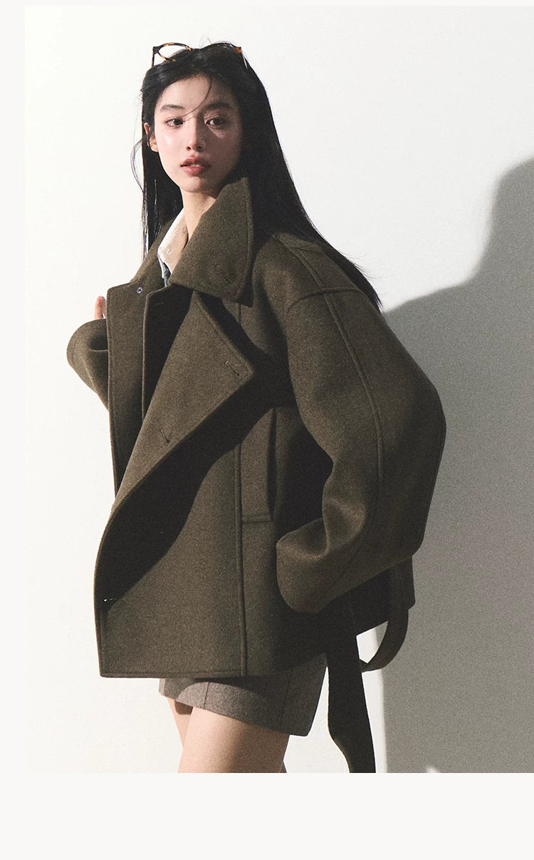 OAKMOO/ "The Flowers Are in Full Bloom" Jade Green Wool-Blend Short Belted Coat
