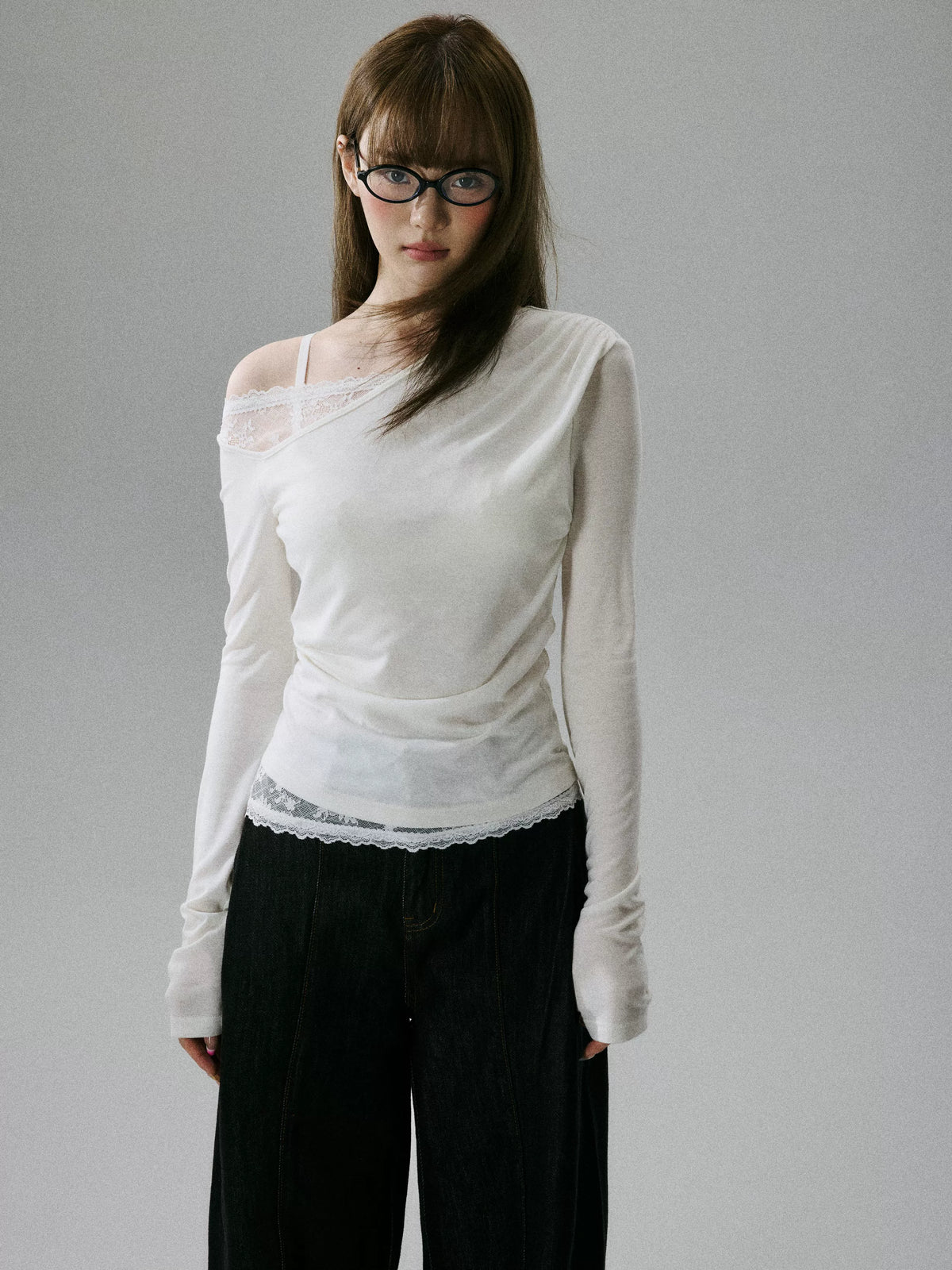 LOST FOREST - Cream White Wool Lyocell Layered Slim-Fit T-Shirt
