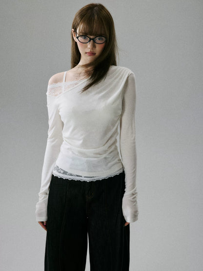LOST FOREST - Cream White Wool Lyocell Layered Slim-Fit T-Shirt