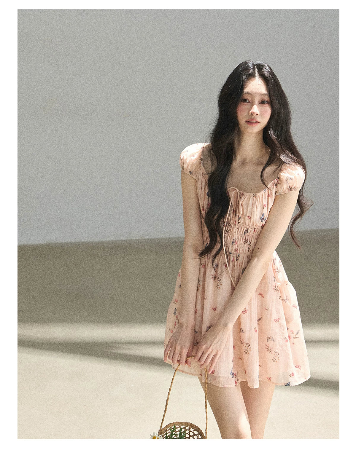 "A Meadow of Dreams" Dutch Cream Ruched Babydoll Mini Dress