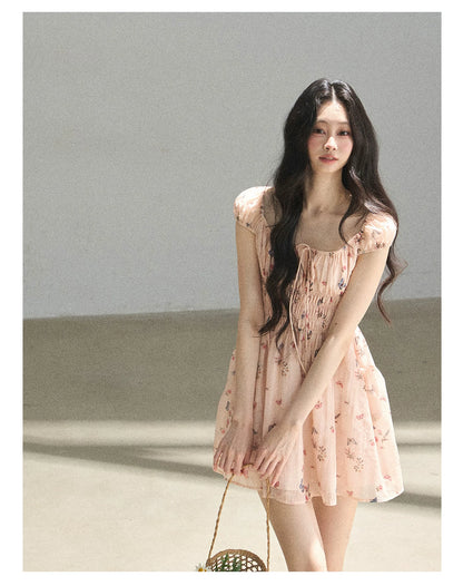 "A Meadow of Dreams" Dutch Cream Ruched Babydoll Mini Dress