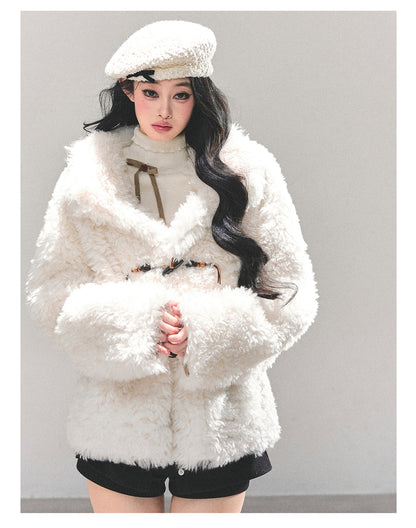 少也眼 “Soft Snow” Shearling Wool-Blend Jacket 3484356132