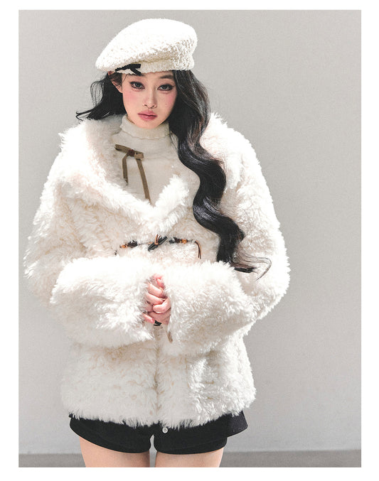 少也眼 “Soft Snow” Shearling Wool-Blend Jacket 3484356132