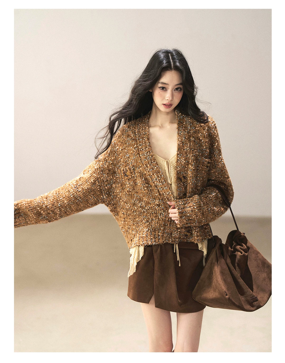 AOMALM - Toasted Pecan Marled Knit Cardigan