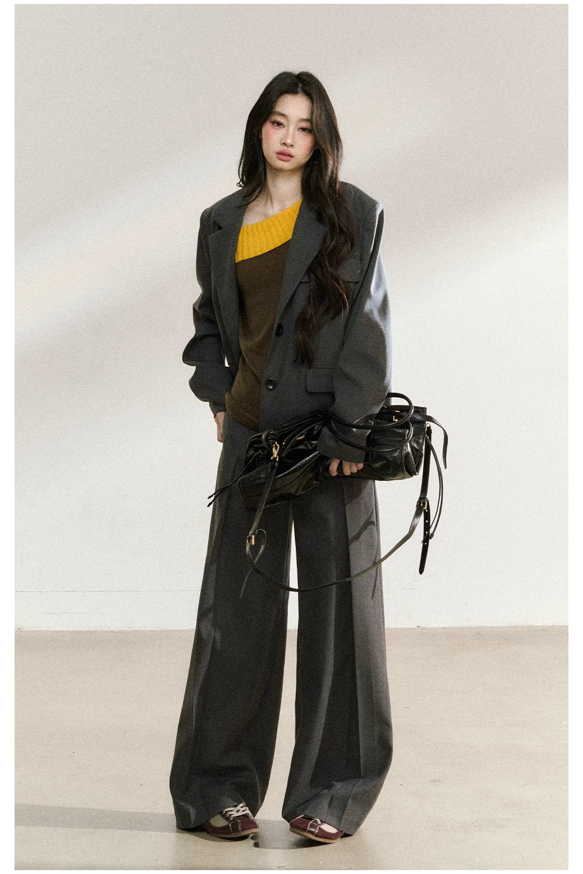 JN's DESIGN - Dark Gray Relaxed-Fit Mid-Length Blazer