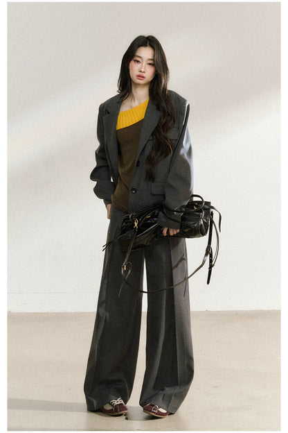 JN's DESIGN - Dark Gray Relaxed-Fit Mid-Length Blazer