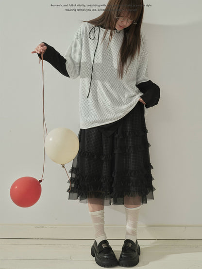 "Quiet Dots" Polka Dot Linen Blend T-Shirt (White / Coffee Gray)