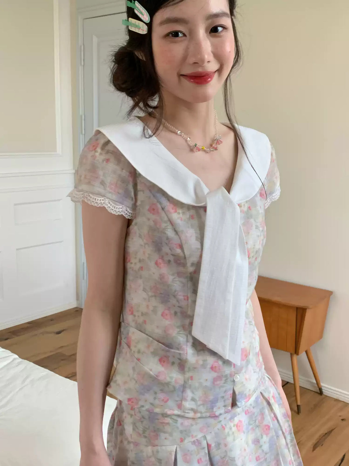 [RF] “Gentle Prelude” Monet Floral Peter Pan Collar Two-Piece Set