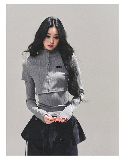 少也眼 “Soft Descent” Two-Piece Knit Long Sleeve Top Set 58842