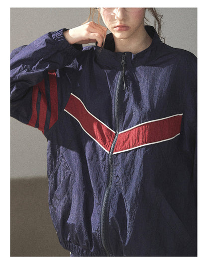 170726 "Keep Running" Navy Blue Retro Track Jacket & Shorts Set