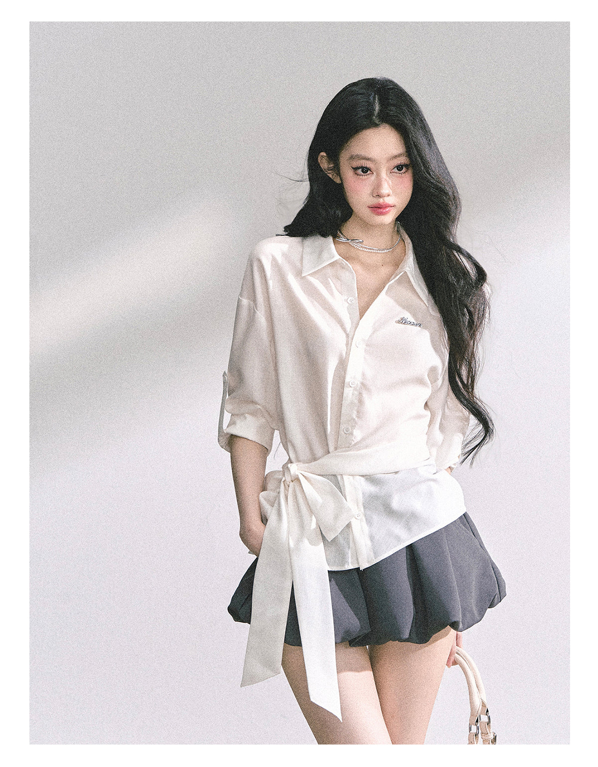 少也眼 "Cheongdam Girls’ Academy" French-Inspired White Sun-Protective Polo Shirt