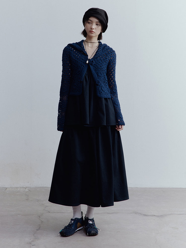 FUSSED Blues Dusky Blue Doll Top & A-Line Skirt Set FOF-25SS110