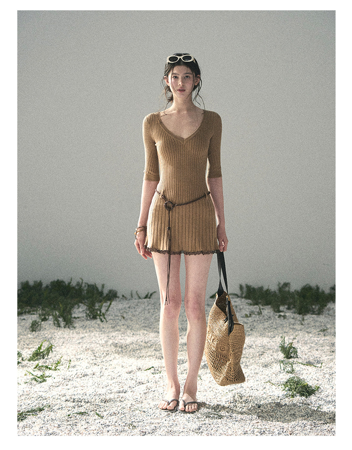 “Amber Memoir” Milk Tea Knit Mini Dress