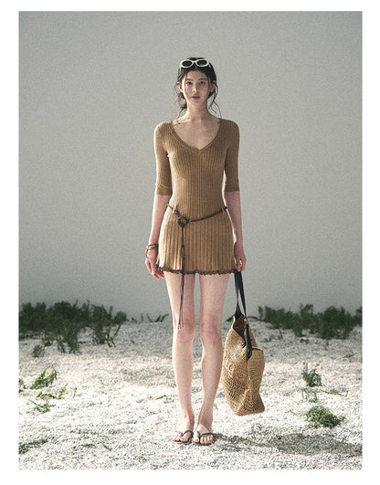 “Amber Memoir” Milk Tea Knit Mini Dress