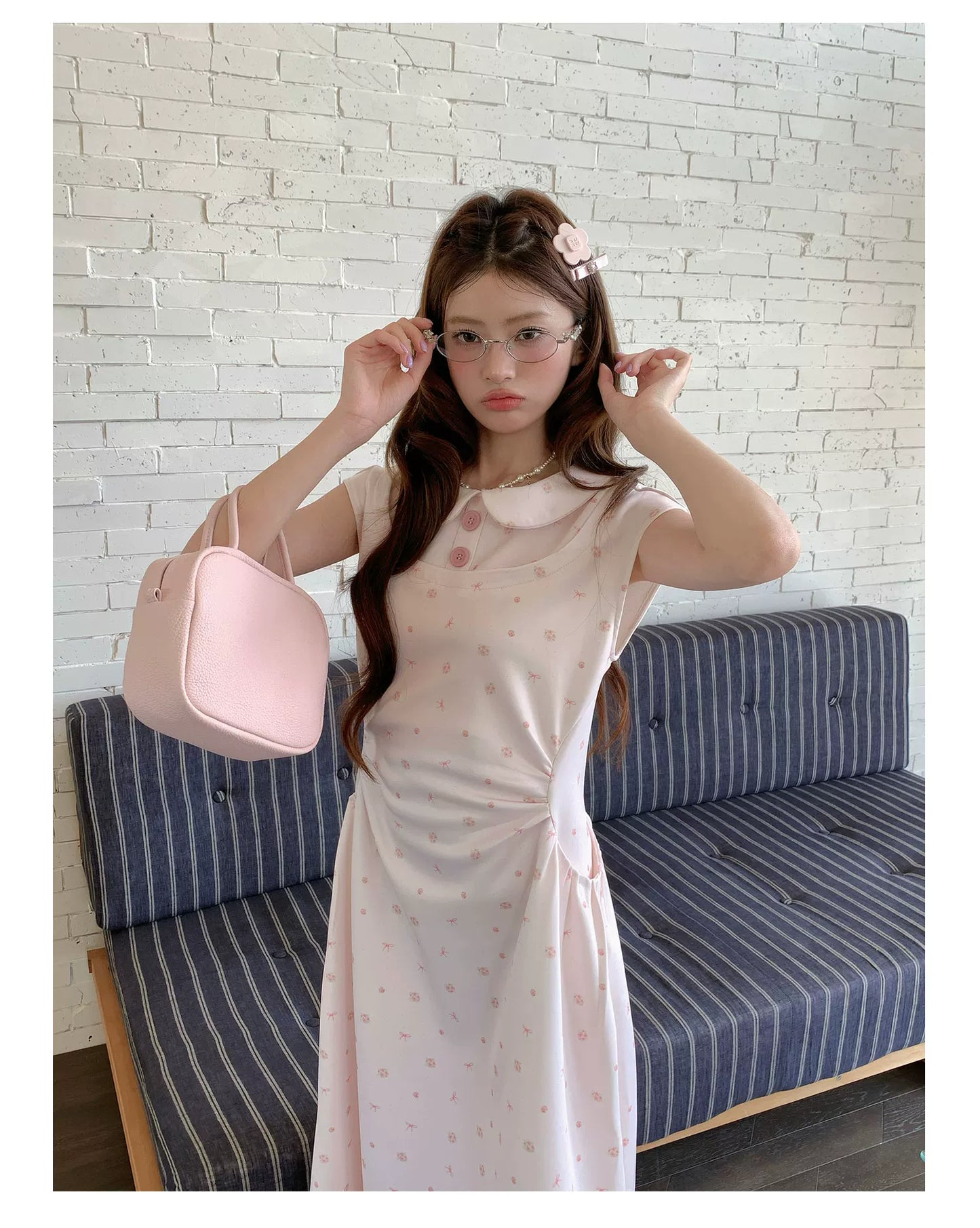 “Rose Milk Reverie” Pink Doll Collar A-Line Dress
