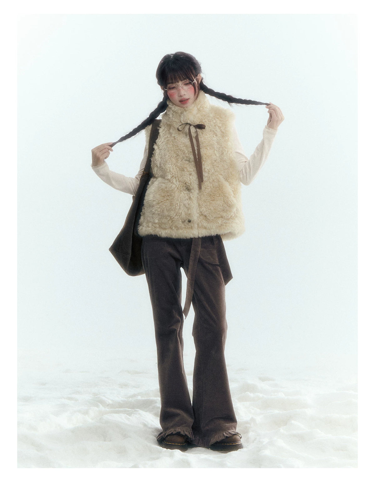 Horridale - Cream Beige Reversible Knit Vest with Detachable Bow