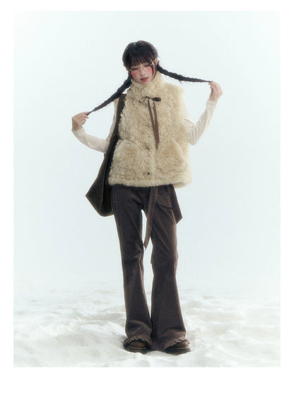 Horridale - Cream Beige Reversible Knit Vest with Detachable Bow