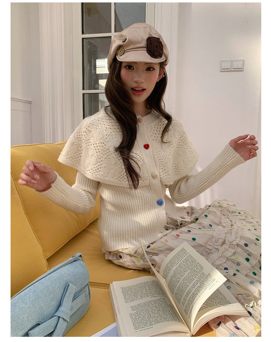 “Marshmallow Cloud Reverie” Cream Cape Knit Cardigan