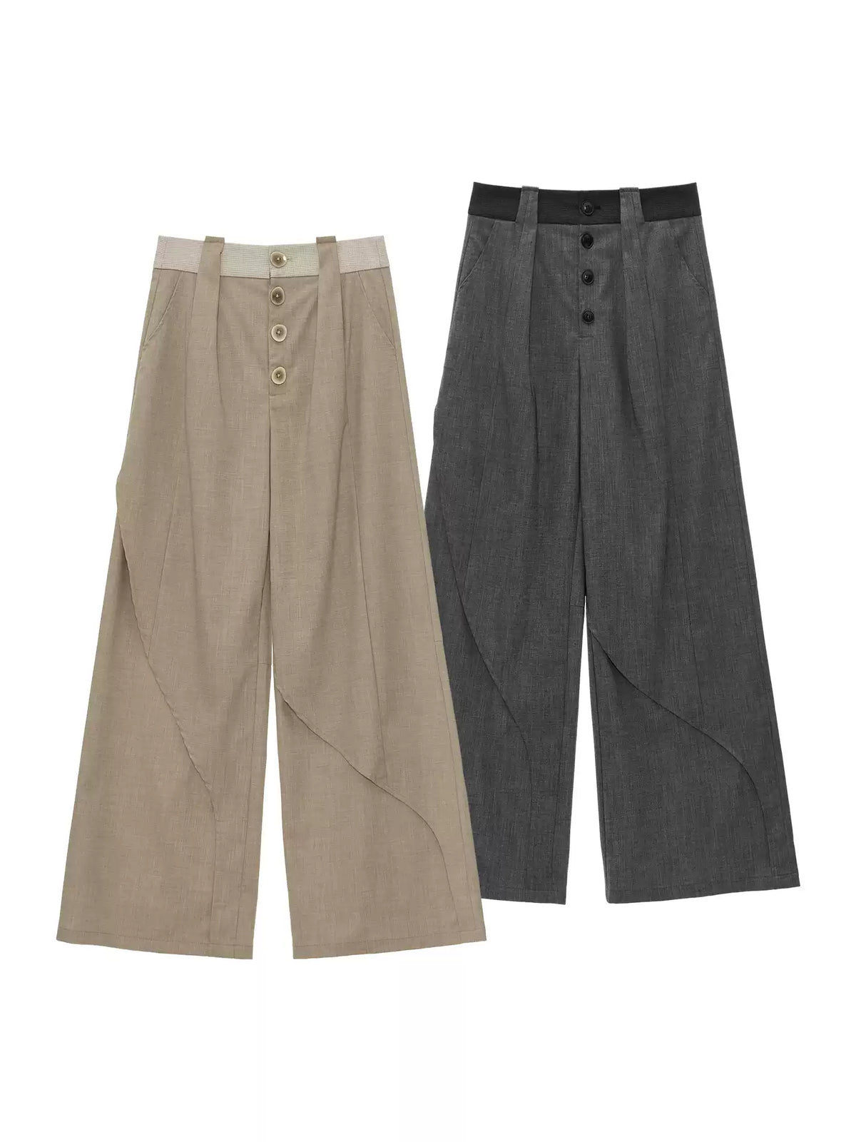 MAMC - Sculpted Linen-Blend Straight-Leg Trousers (Gray / Khaki)
