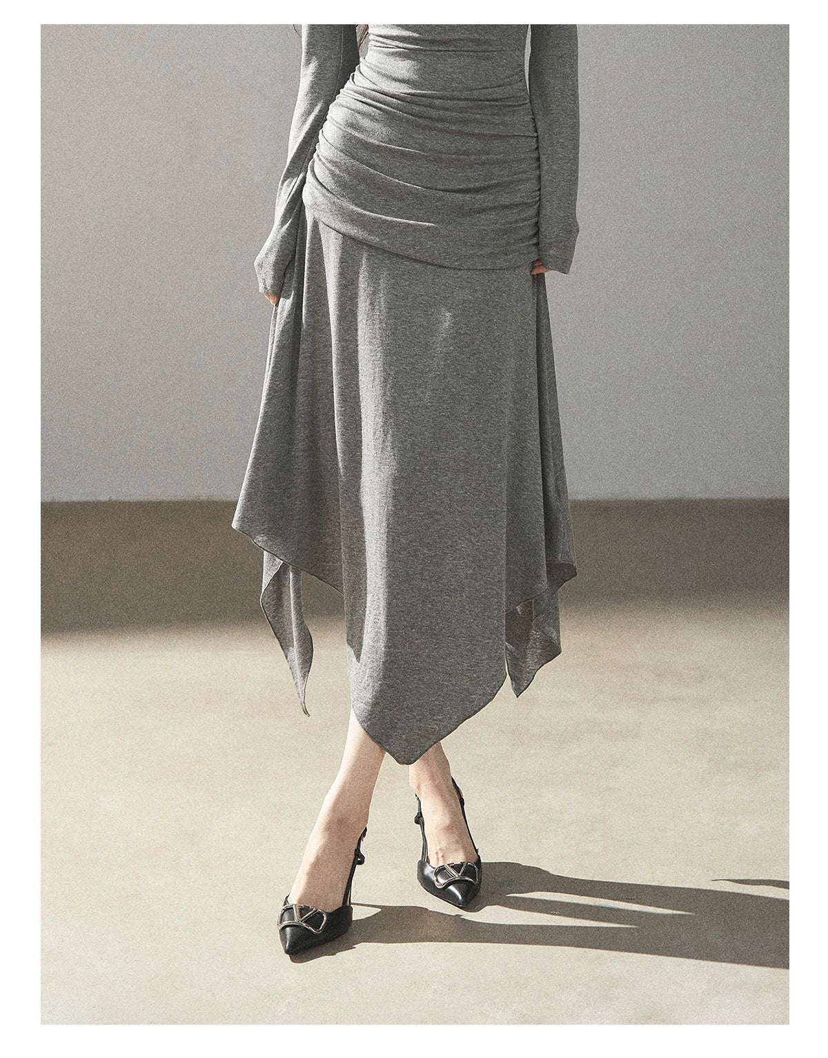 AOMALM - "Still River Cove" Cloud Mist Gray French-Inspired Lace Maxi Dress