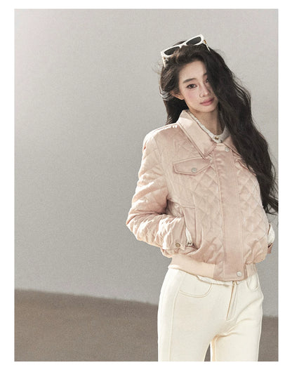 AOMALM - Cinnamon Pink 90% White Duck Down Cropped Puffer Jacket